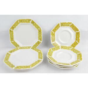 Independence Ironstone Interpace Yellow Bouquet Saucers Plates Set 7pc